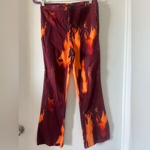 Womyn Fiery Red and Orange Flare Pants